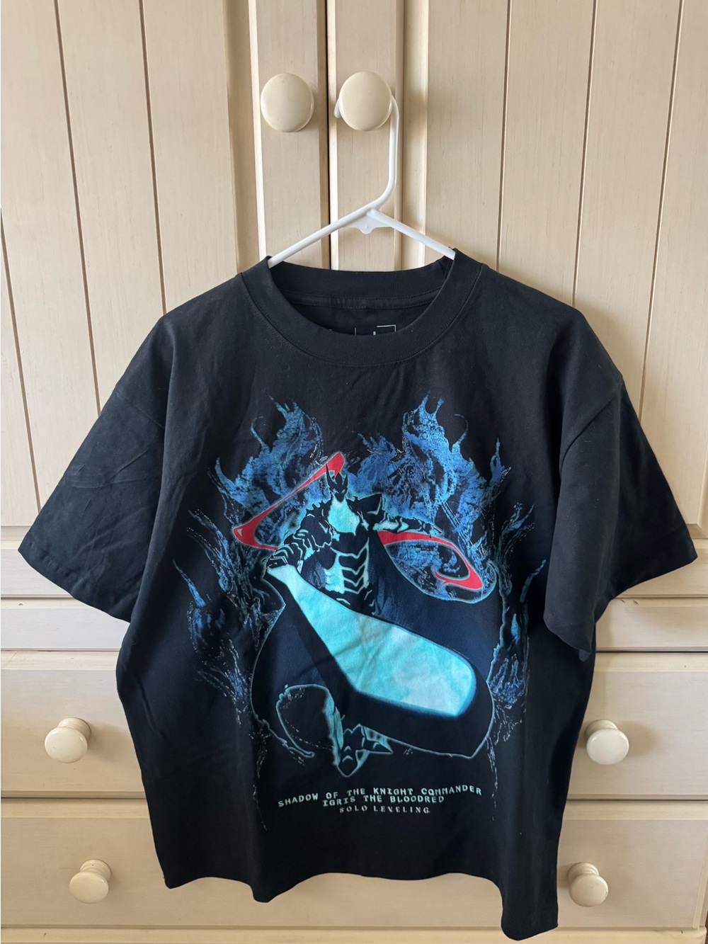 Black Graphic Men’s T-Shirt with Blue and Red Print